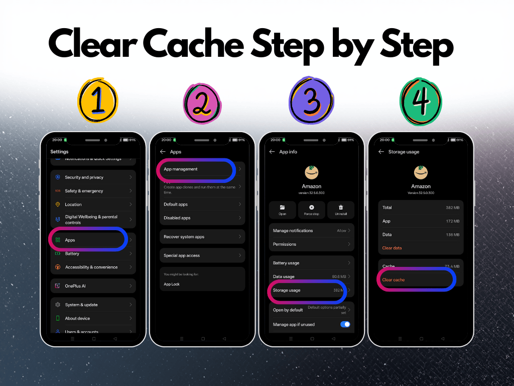 एंड्रॉइड स्टोरेज सेटिंग्स और कैश साफ करें (Android Storage settings and clear cache)