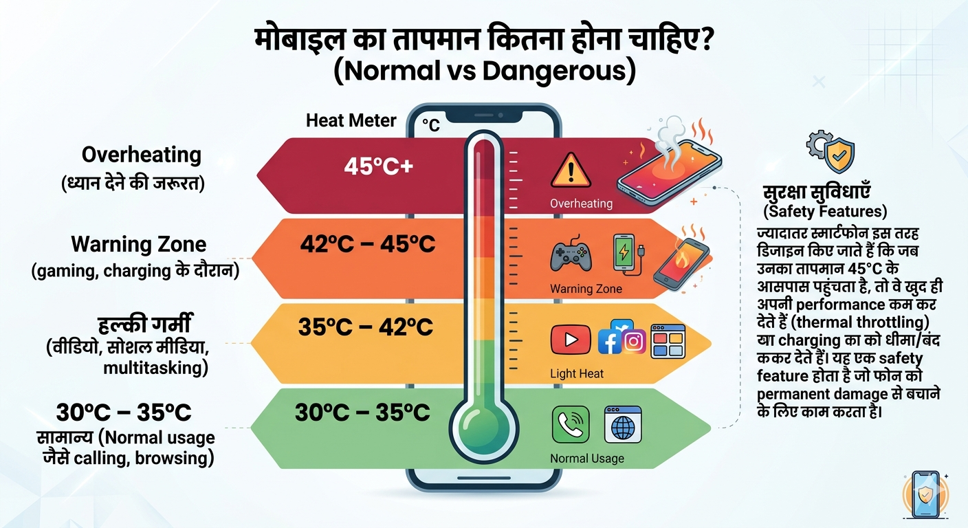 मोबाइल का तापमान कितना होना चाहिए, दर्शाता चार्ट 