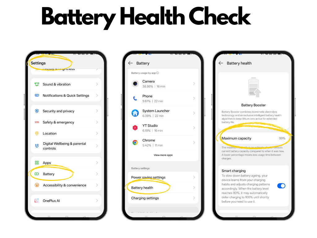 Battery Health Check step by step process with screenshot 
