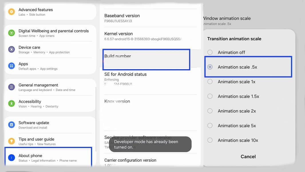Android Phone Speed Settings Developer Options