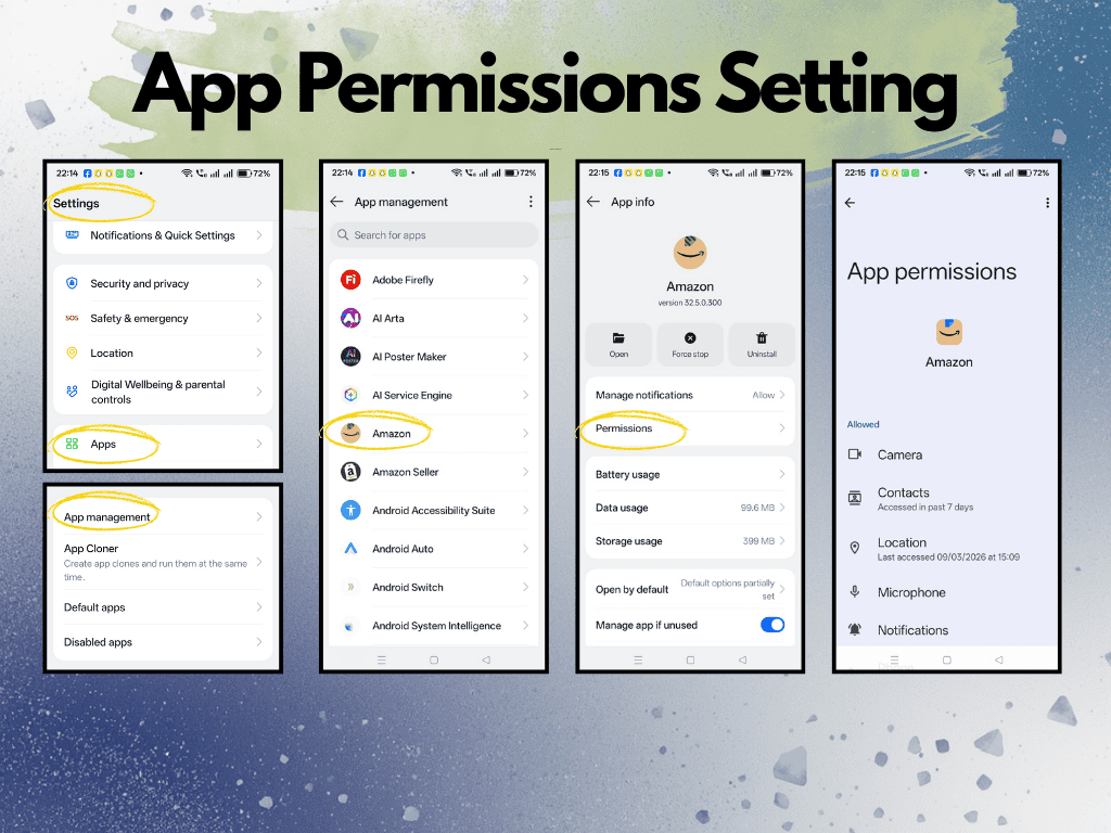 step by step, app permissions settings screenshot