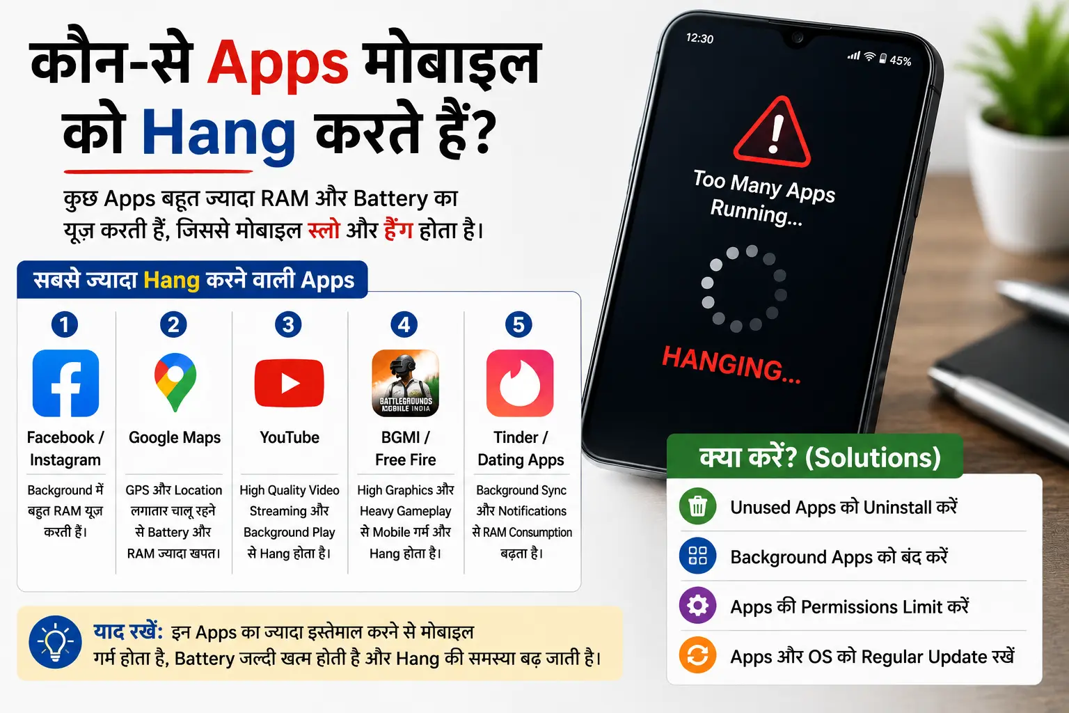 मोबाइल हैंग होने पर क्या करें – कौन-से Apps मोबाइल को स्लो और हैंग करते हैं