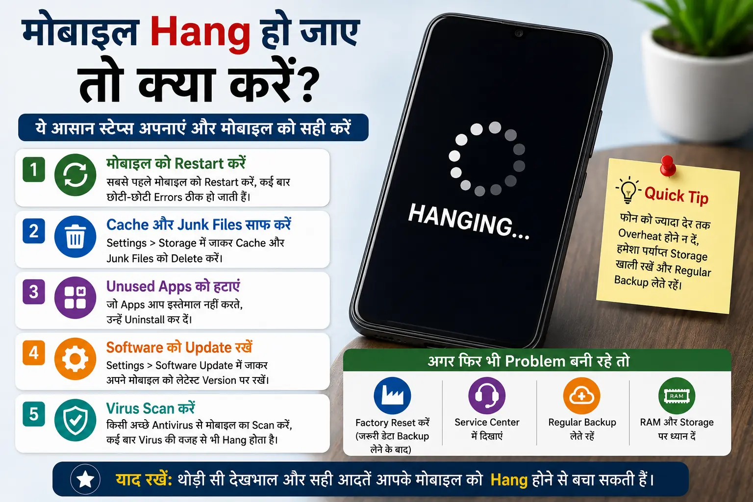 मोबाइल हैंग होने पर क्या करें – मोबाइल हैंग ठीक करने का Step-by-Step Quick Action Plan