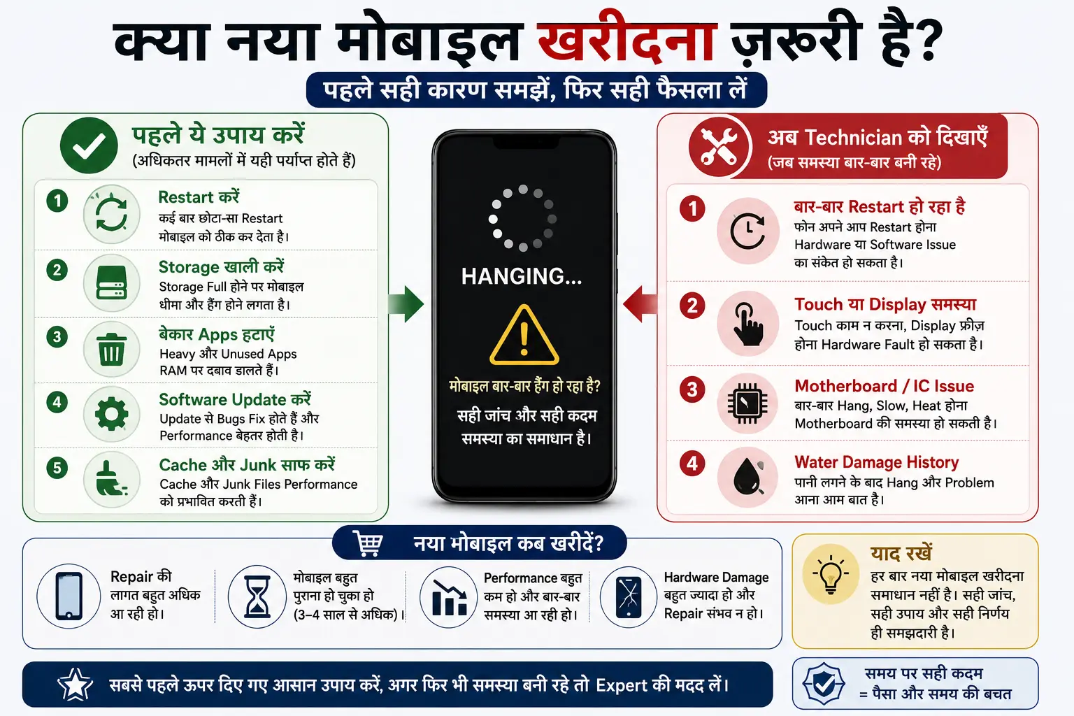 मोबाइल हैंग होने पर क्या करें – कब मोबाइल रिपेयर कराएं और कब नया फोन खरीदें
