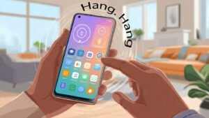 An image showing a Mobile Hang, showing screen hang and issues with touch controls when used with one hand.