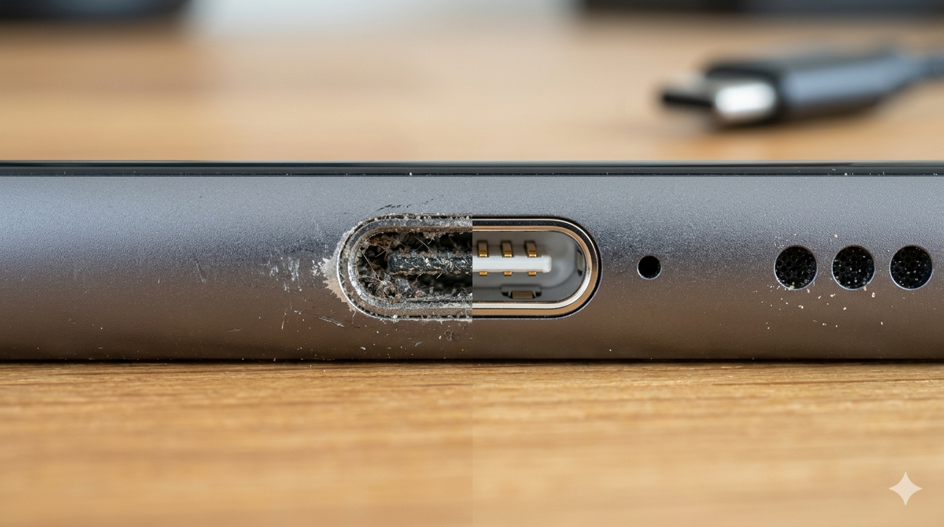 Charging port में dust की वजह से fast charging issue