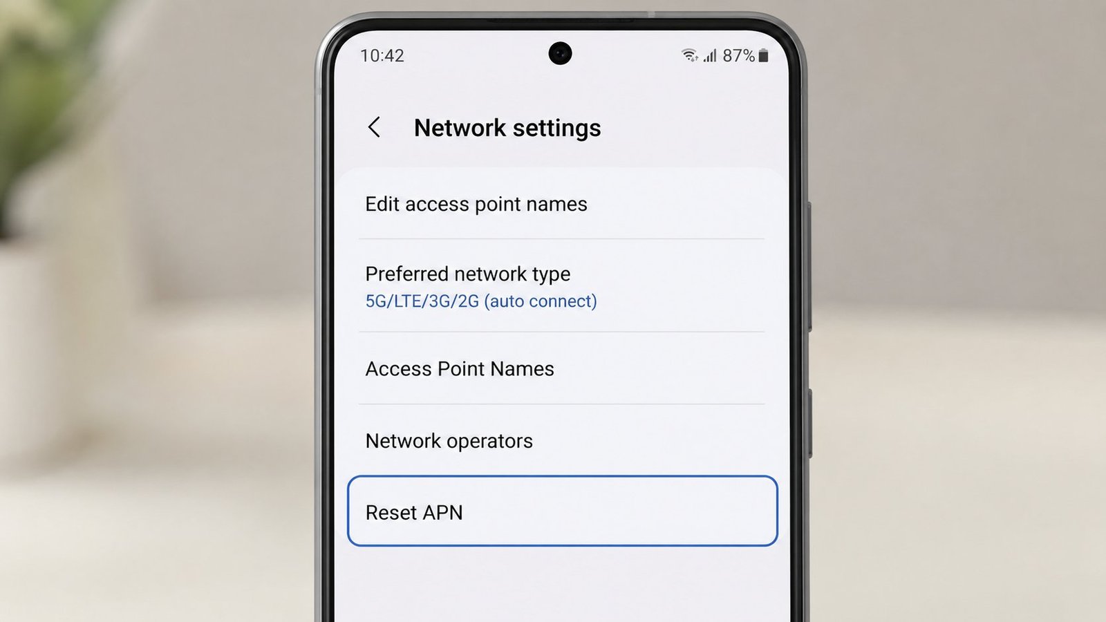 Android phone APN reset option for fixing mobile internet issue