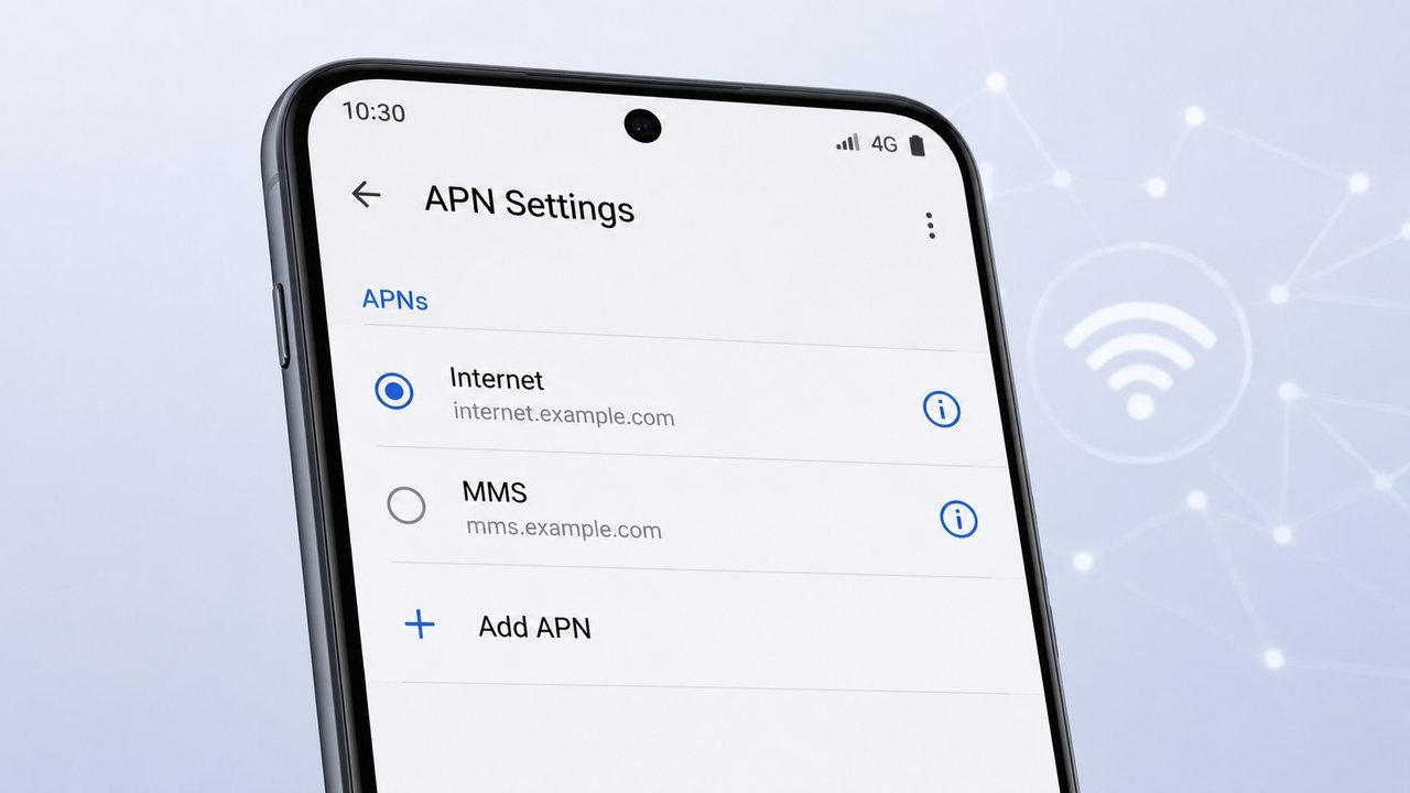 Android phone showing APN Settings screen for mobile internet connection