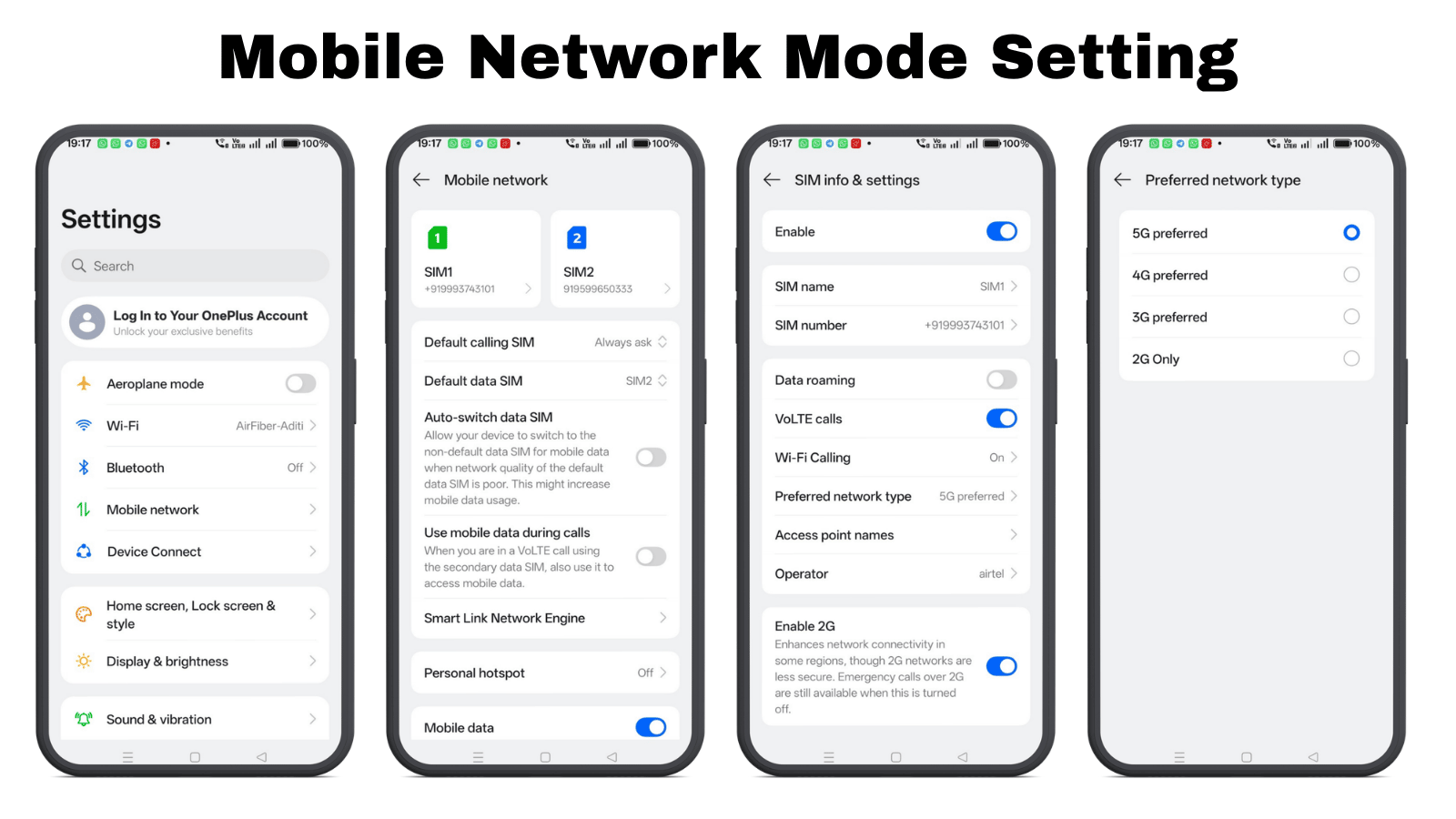 Smartphone network mode settings screenshot showing 5G 4G auto option