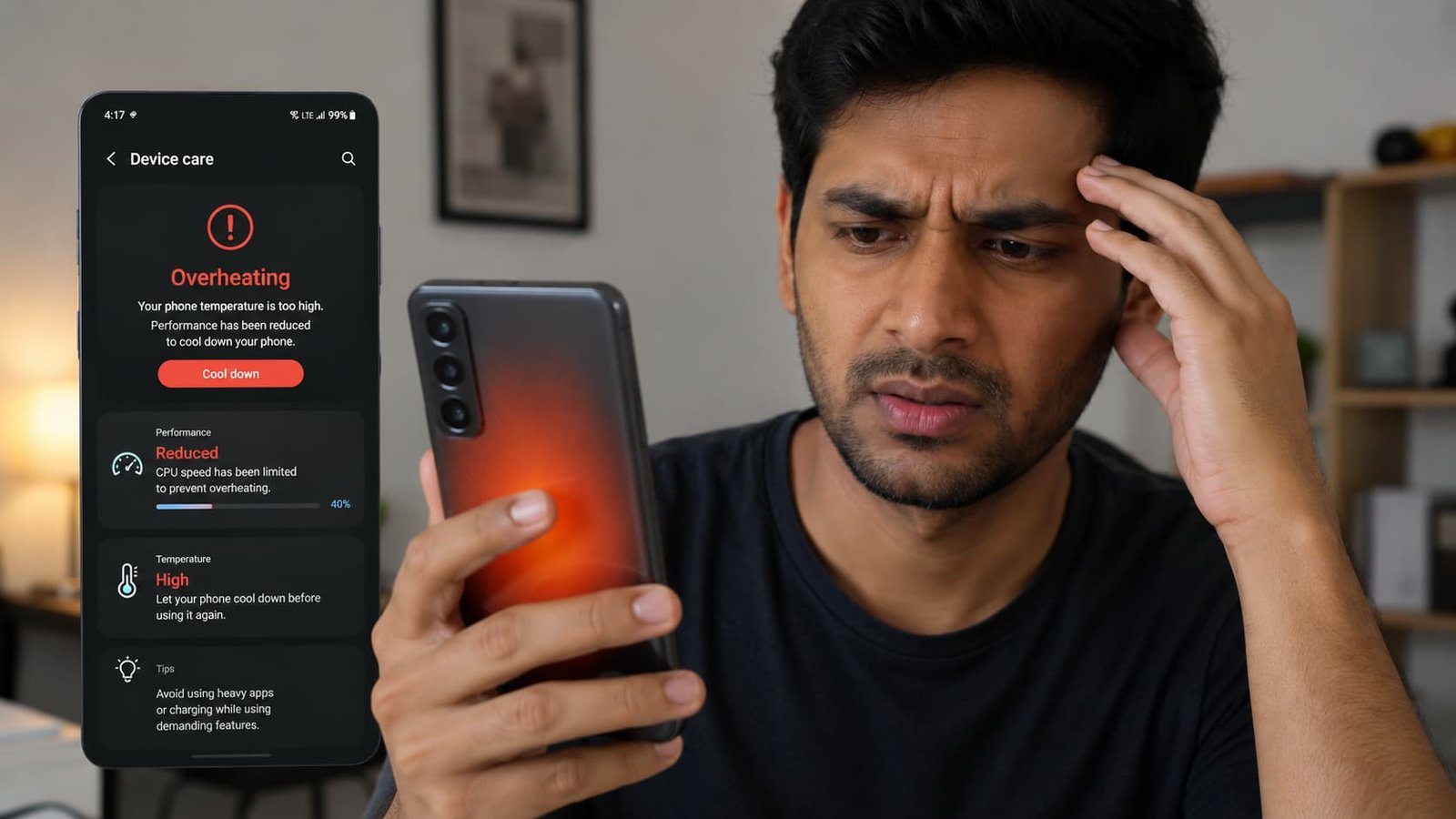 Phone overheating के कारण thermal throttling ka screenshort