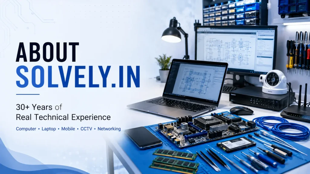 About Solvely.in – Solvely Team led by Manoj KC with 30+ years of experience in Computer, Laptop, Mobile, CCTV and Networking.