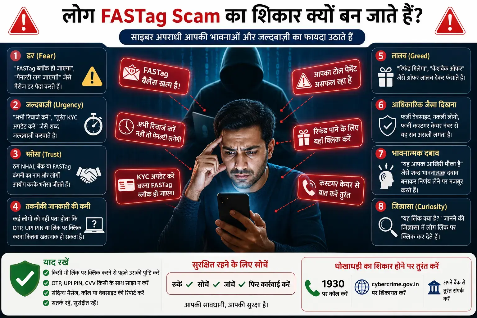 Infographic showing five golden rules to prevent FASTag scams.