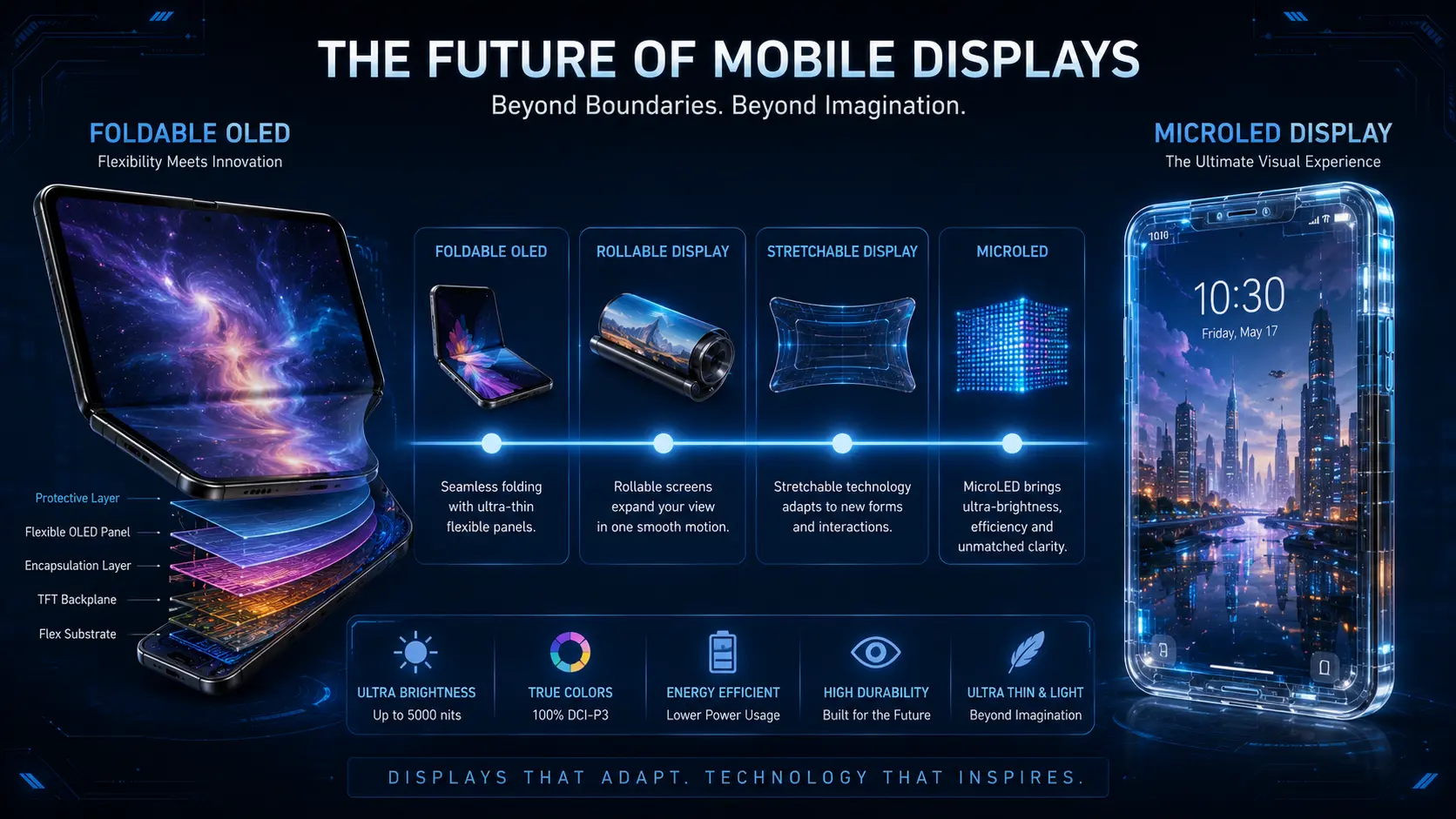 Future evolution of foldable OLED and MicroLED smartphone displays.