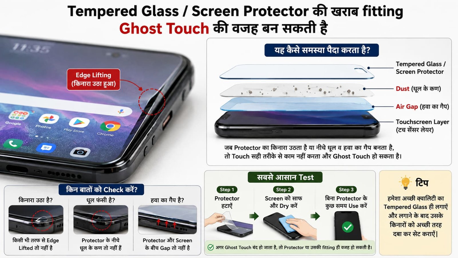 Tempered Glass की खराब fitting से Ghost Touch की समस्या