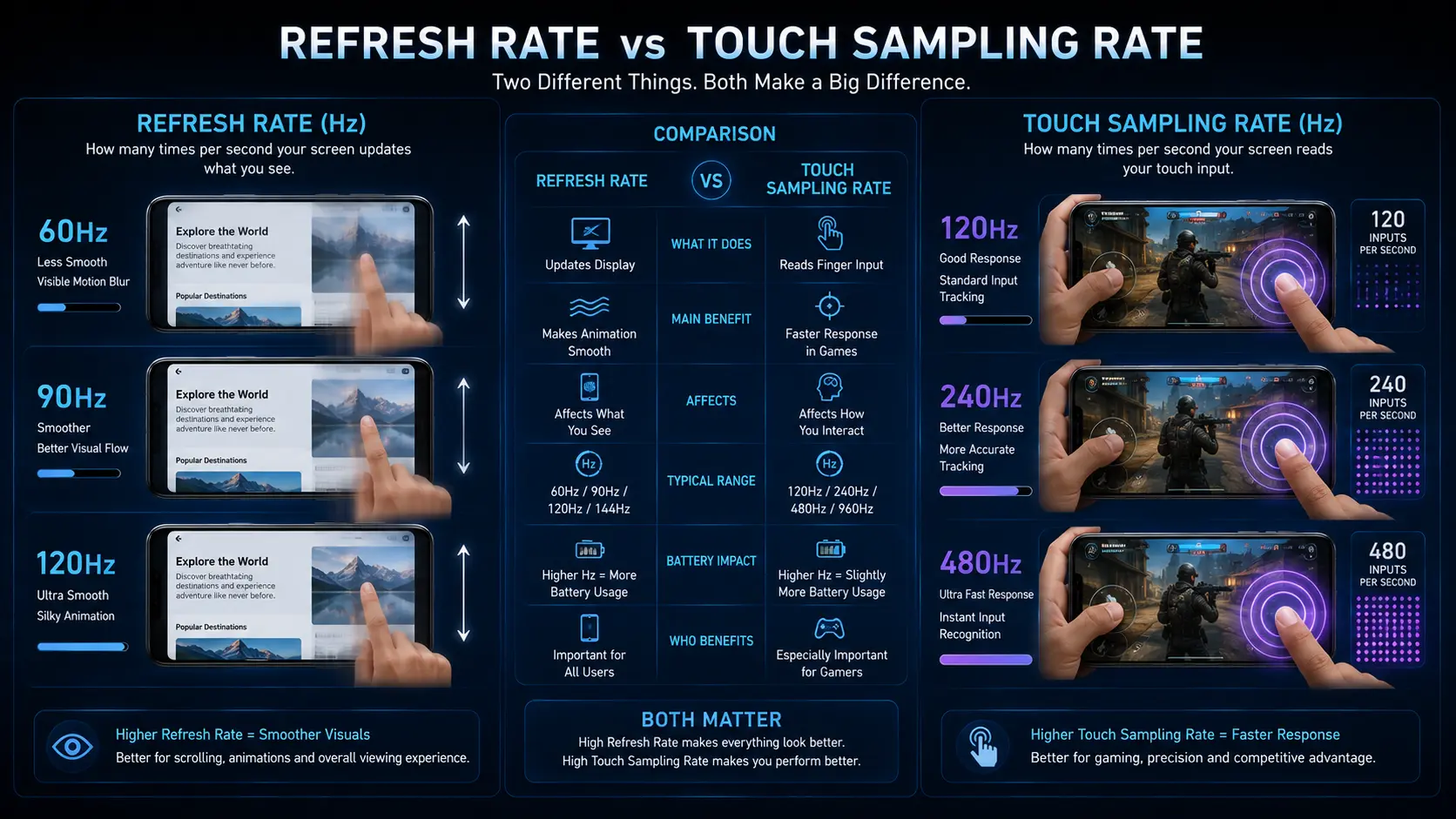 Comparison between smartphone refresh rate and touch sampling rate.