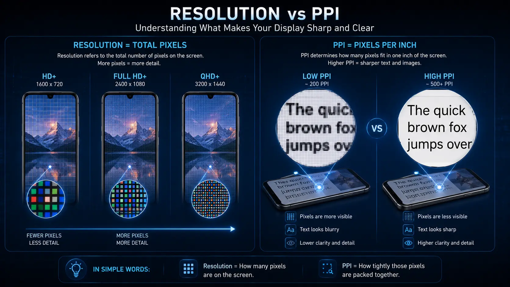 Comparison of smartphone screen resolution and pixel density (PPI).