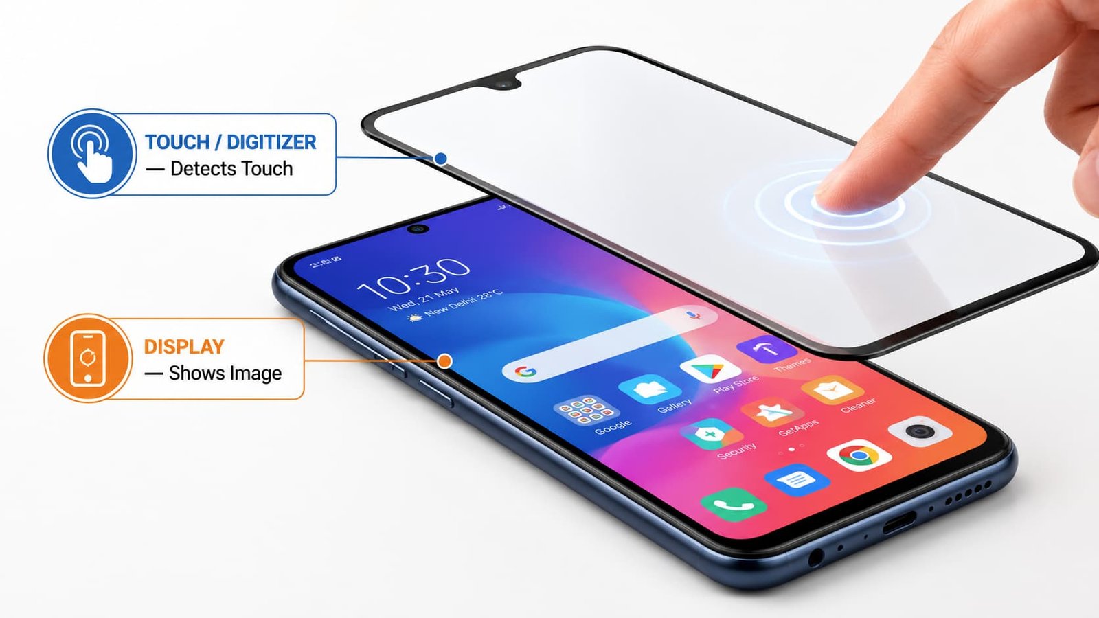 Touch Not Working में Display और Touch Digitizer का अंतर