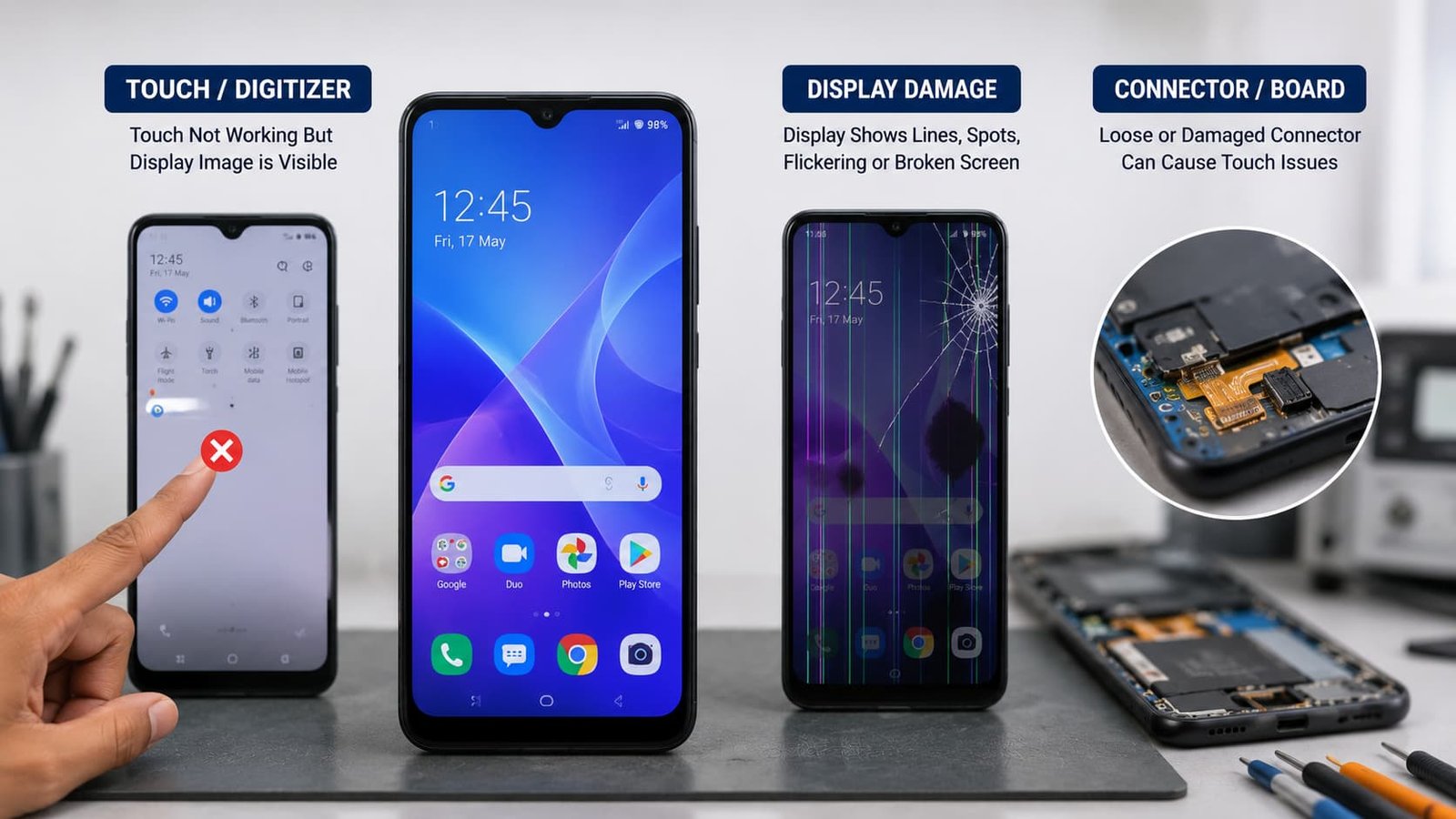 Touch Not Working में Touch Digitizer Display और hardware diagnosis