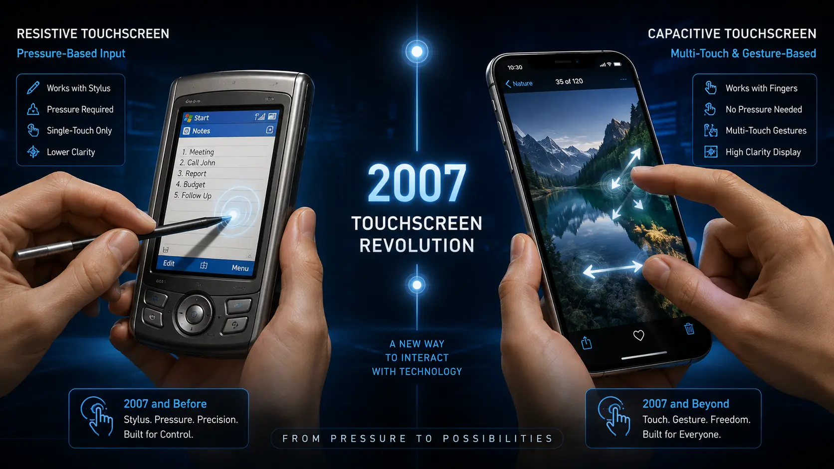 Comparison of resistive and capacitive touchscreen technology.
