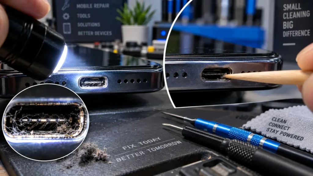 Fix phone charging port not working issue safely with toothpick